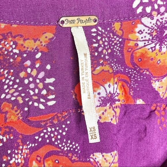 Free People Tuscan Dreams Floral Print Tie Sleeve Tunic Plum Orange XS - Picture 6 of 11